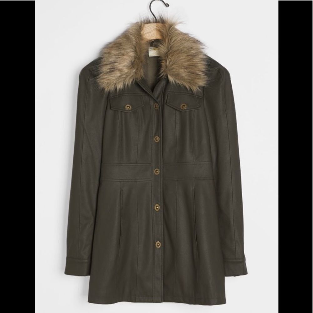 Maeve Kellie Faux Leather Coat ( Dark Green)